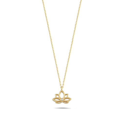 14 Ayar Altın Minimal Lotus Çiçeği Kolye - CNG Jewels