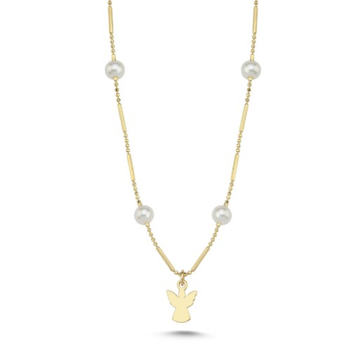 14 Ayar Altın Minimal Melek İnci Kolye - 1