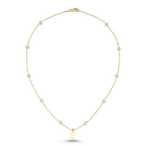 14 Ayar Altın Minimal Melek İnci Kolye - 2