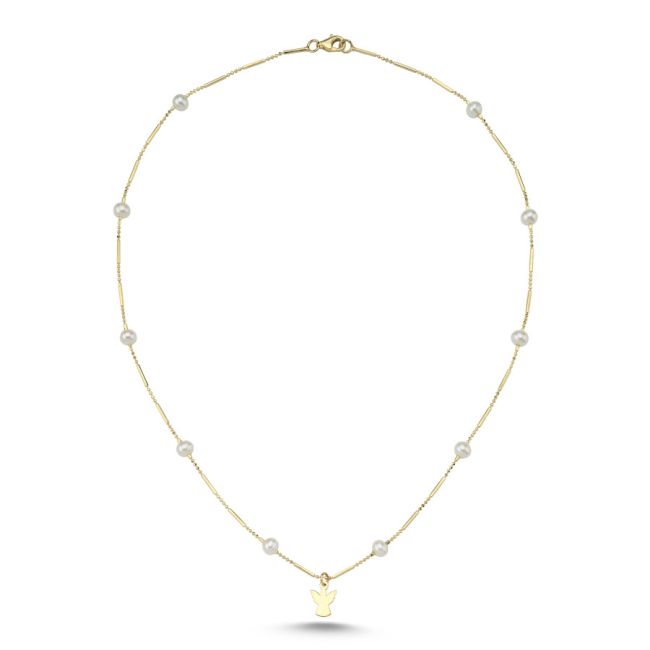 14 Ayar Altın Minimal Melek İnci Kolye - 2