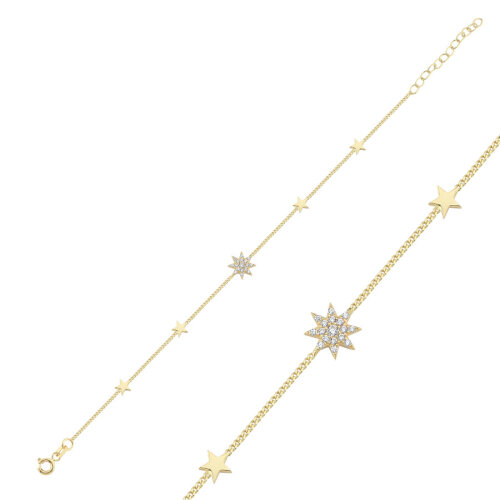 14 Ayar Altın Minimal Taşlı Kutup Yıldızı Bileklik - CNG Jewels