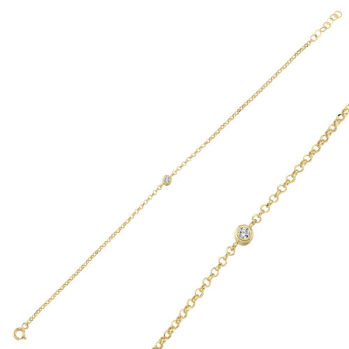 14 Ayar Altın Minimal Tektaş Bileklik - 1