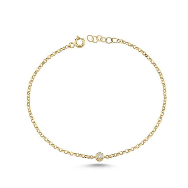 14 Ayar Altın Minimal Tektaş Bileklik - 2