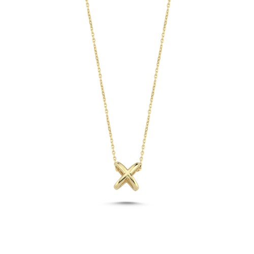 14 Ayar Altın Minimal X Kolye - 1