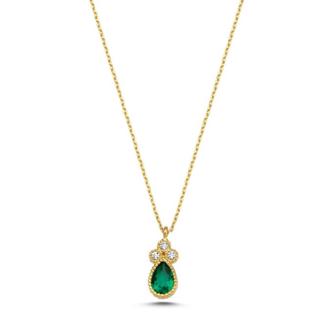 Minimal Green Drop Stone Gold Necklace - 1