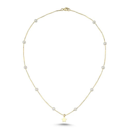14 Ayar Altın Minimal Yıldız İnci Kolye - 2