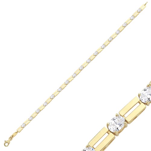 14 Ayar Altın Oval Taşlı Işık Seli Su Yolu Bileklik - CNG Jewels