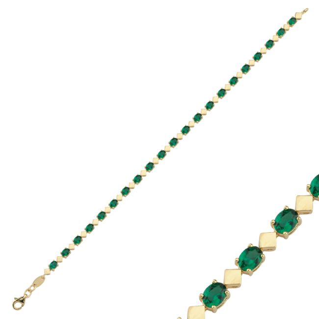 14 Ayar Altın Oval Yeşil Işık Seli Su Yolu Bileklik - 1