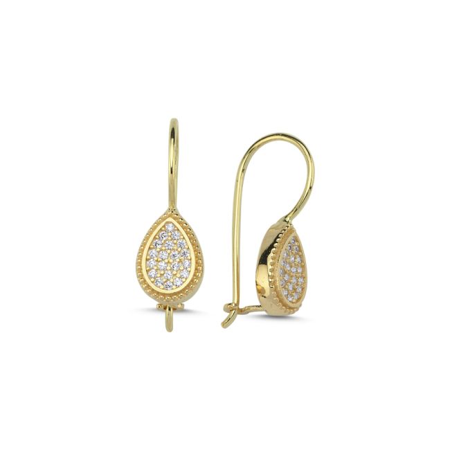 14 Carat Gold Pave Drop Hook Earrings - 1