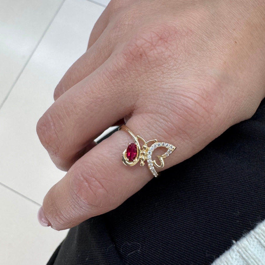 14 Ayar Altın Ruby Kelebek Tasarım Yüzük - CNG Jewels (1)