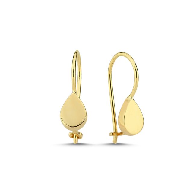 14 Ayar Altın Sade Damla Sallantılı Küpe - 1