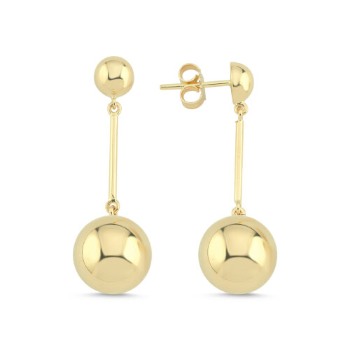 14 Ayar Altın Sallantılı Büyük Top Küpe - CNG Jewels