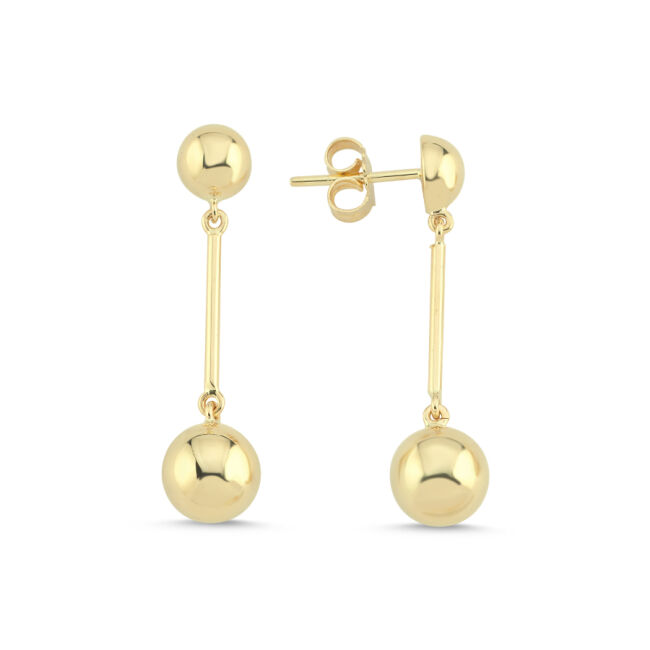 14 Ayar Altın Sallantılı Küçük Top Küpe - 1