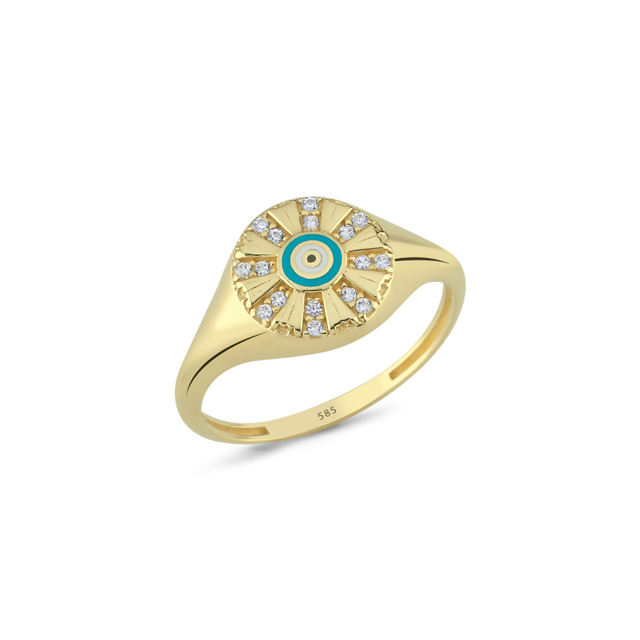 14 Ayar Altın Şovalye Nazar Boncuğu Yüzük - CNG Jewels