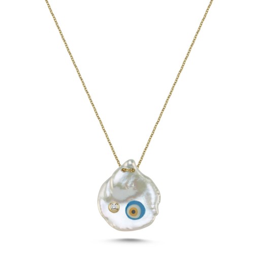 14 Carat Gold Design Natural Pearl Eye Necklace - CNG Jewels