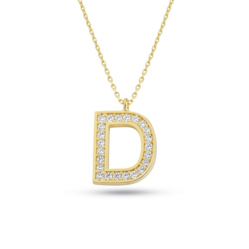 14 Carat Gold Stone Letter D Necklace - 1