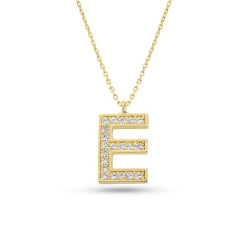 14 Carat Gold Stone Letter E Gold Necklace - 1