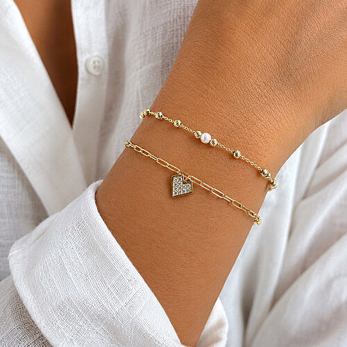 14 Ayar Altın Taşlı Kalp Charm Bileklik - CNG Jewels (1)