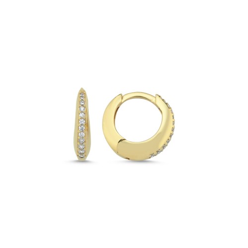 14 Carat Gold Stone Small Thick Hoop Earrings - CNG Jewels