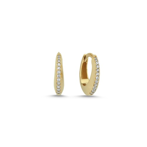 14 Carat Gold Stone Small Thick Hoop Earrings - CNG Jewels (1)