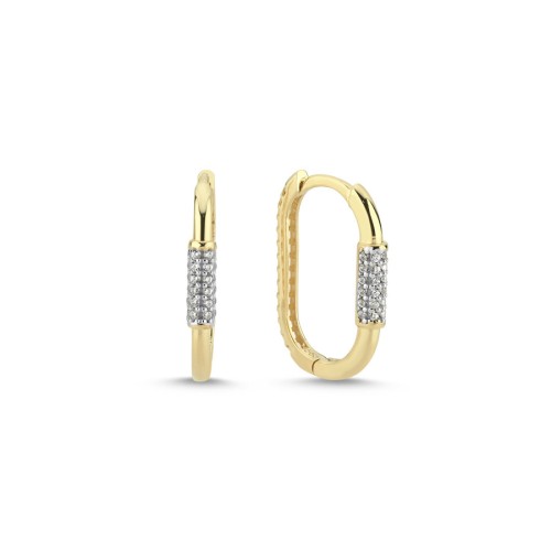 14 Ayar Altın Taşlı Küçük Oval Halka Küpe - 1