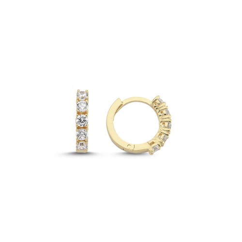 14 Ayar Altın Taşlı Küçük Yarım Tur Halka Küpe - 1