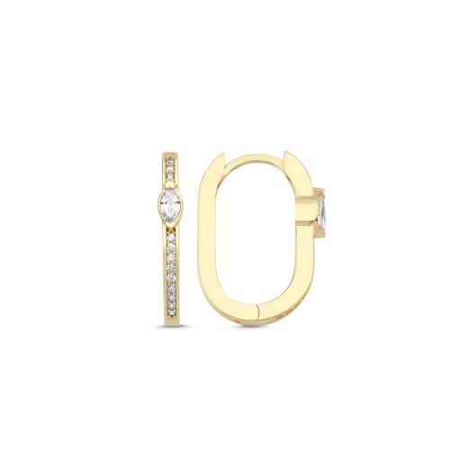 14 Ayar Altın Taşlı Markiz Oval Halka Küpe - 2