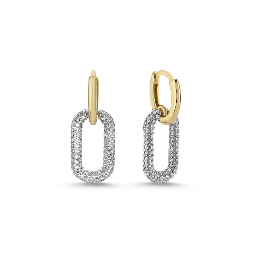 14 Carat Gold Stone Oval Frame Dangle Earrings - CNG Jewels