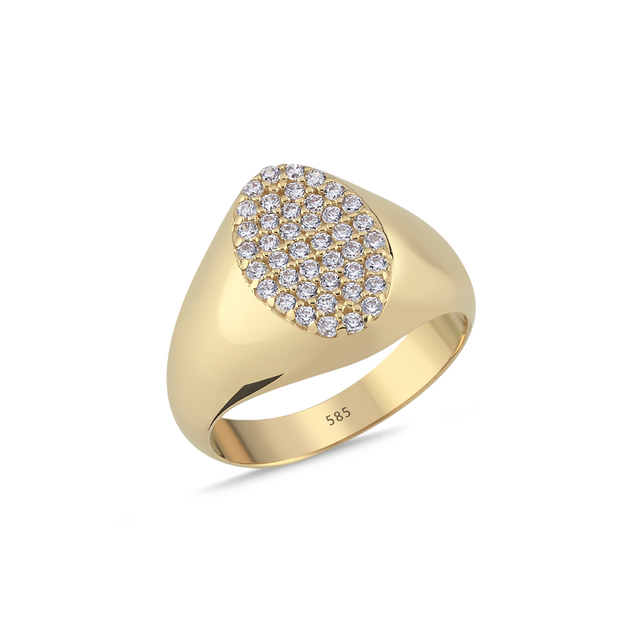 14 Ayar Altın Taşlı Oval Serçe Parmak Yüzük - CNG Jewels