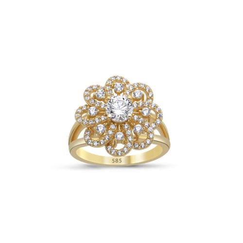 CNG Jewels - 14 Ayar Altın Taşlı Tasarım Çiçek Yüzük