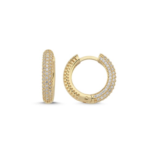 14 Ayar Altın Taşlı Yarım Tur Bombe Halka Küpe - 1