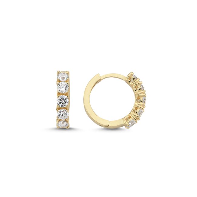 14 Ayar Altın Taşlı Yarım Tur Halka Küpe - 1