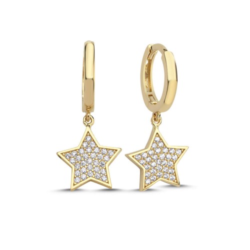 CNG Jewels - 14 Ayar Altın Taşlı Yıldız Sallantılı Küpe