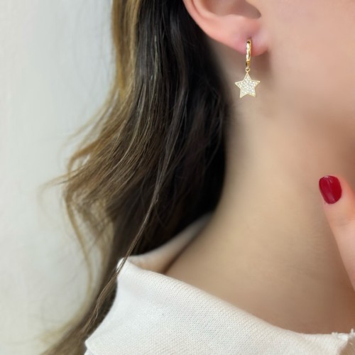 14 Ayar Altın Taşlı Yıldız Sallantılı Küpe - 3