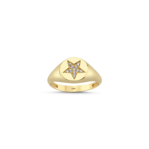 14 Ayar Altın Taşlı Yıldız Şövalye Serçe Parmak Yüzüğü - 2