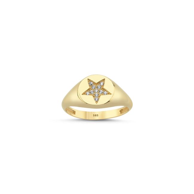 14 Ayar Altın Taşlı Yıldız Şövalye Serçe Parmak Yüzüğü - 2