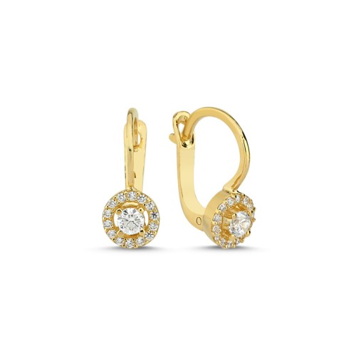 14 Ayar Altın Tektaş Sallantılı Küpe - 1