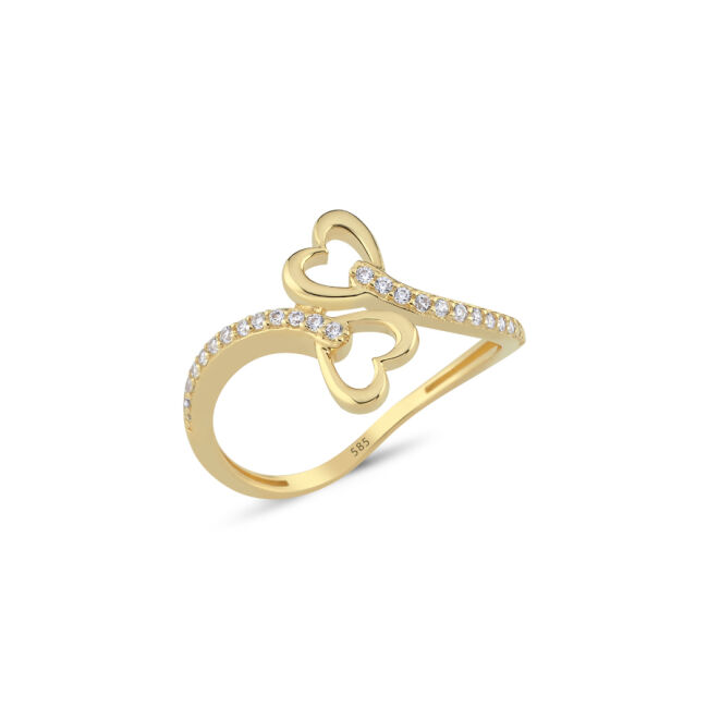 14 Ayar Altın Twin Kalp Yüzük - 1