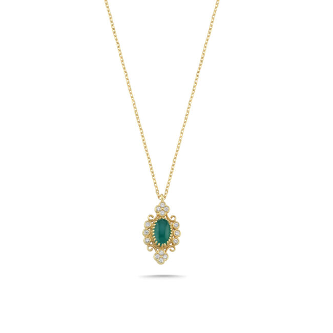 14 Ayar Altın Vintage Jade Kolye - 1