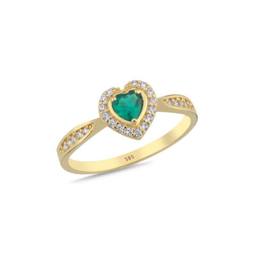 14 Ayar Altın Yeşil Kalp Yüzük - CNG Jewels