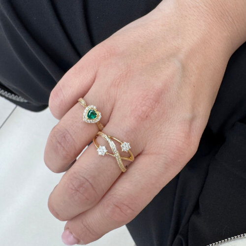 14 Ayar Altın Yeşil Kalp Yüzük - CNG Jewels (1)