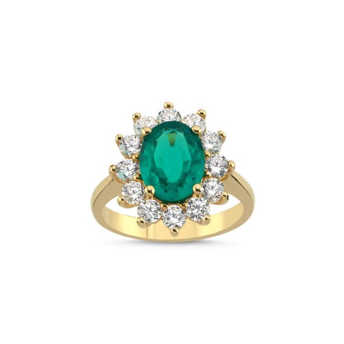 14 Ayar Altın Zümrüt Anturaj Yüzük - 1