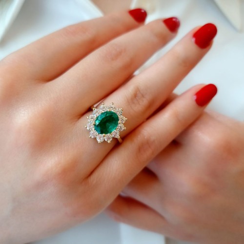 14 Ayar Altın Zümrüt Anturaj Yüzük - 3