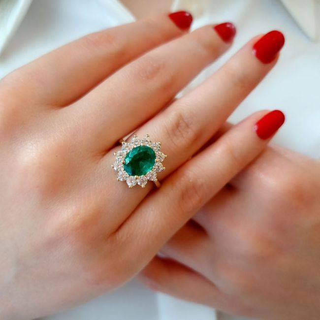 14 Ayar Altın Zümrüt Anturaj Yüzük - 3