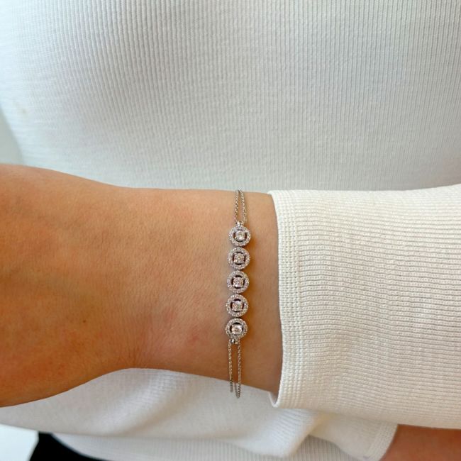 14K White Gold Five Stone Bracelet - 2