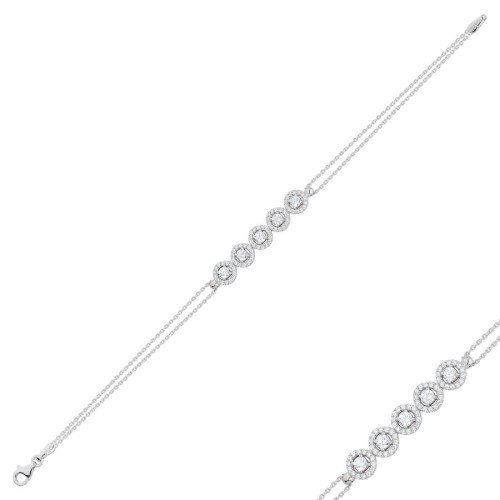 14K White Gold Five Stone Bracelet - 1