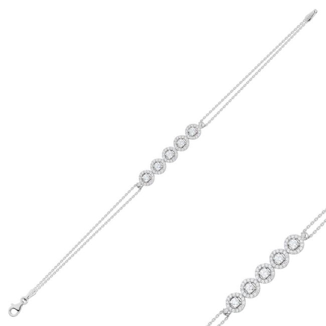 14K White Gold Five Stone Bracelet - 1