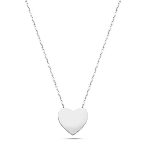 14K White Gold Shiny Flat Heart Necklace - CNG Jewels