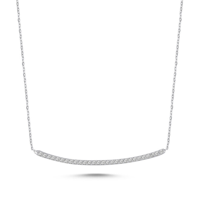 14 Ayar Beyaz Altın Taşlı İnce Yay Kolye - 1