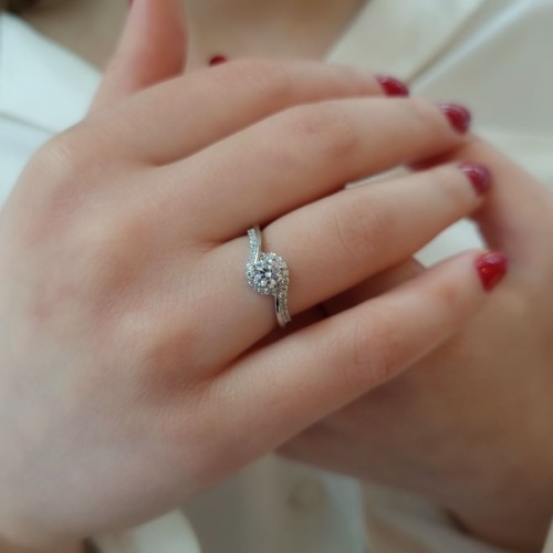 14 Ayar Beyaz Altın Tektaş Siena Yüzük - 3